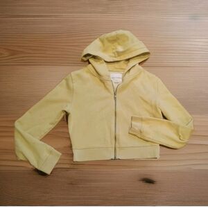 American Eagle Women Medium Yellow Green Soft Fleece Cozy Cropped Zip-Up Hoodie